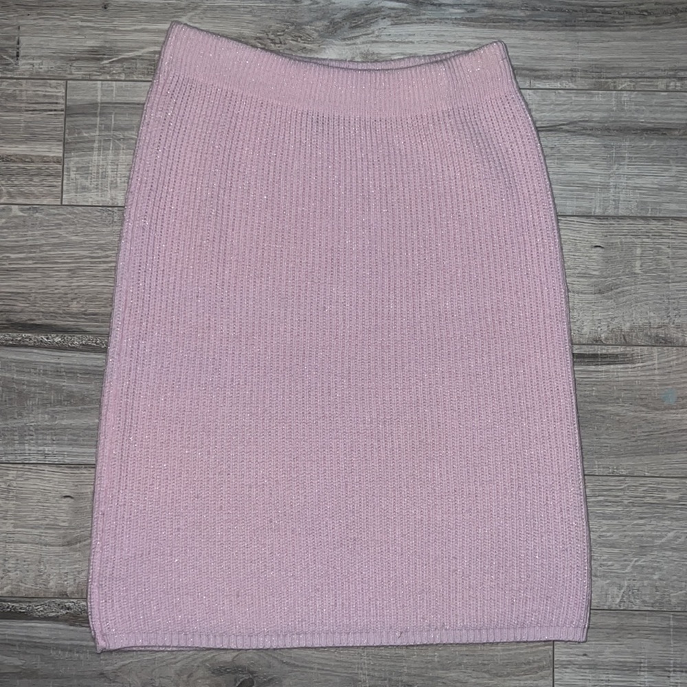 Prima Donna knit skirt warm winter sparkly glitter knit baby pink and silver y2k